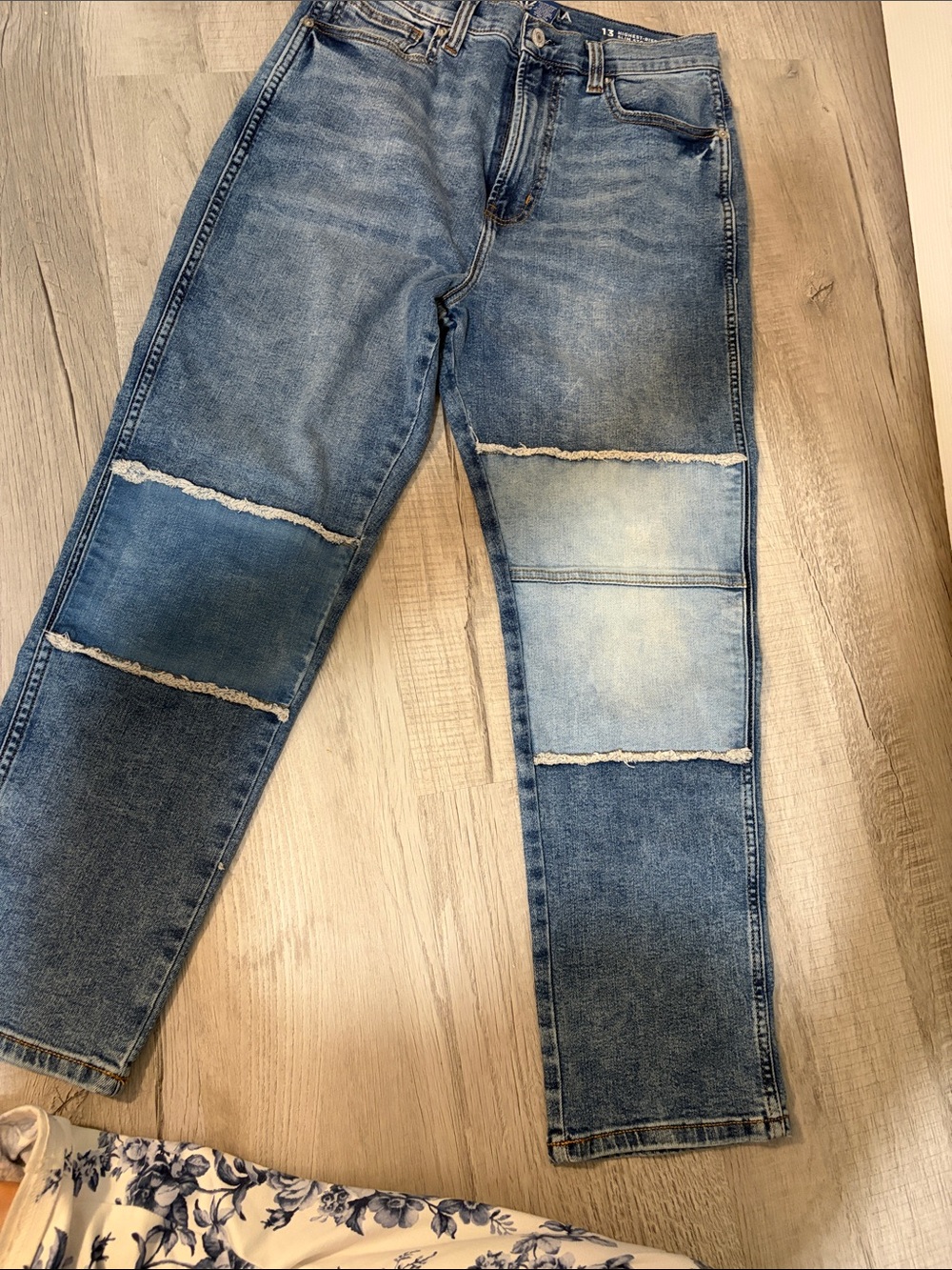 Blue Patchwork Denim Jeans